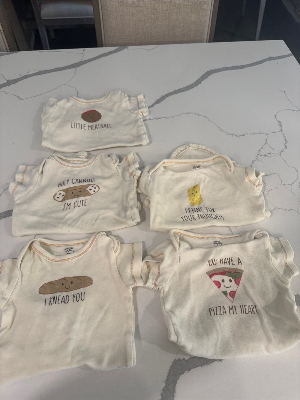 Set of 5 Cream Baby Onesies with Food Puns